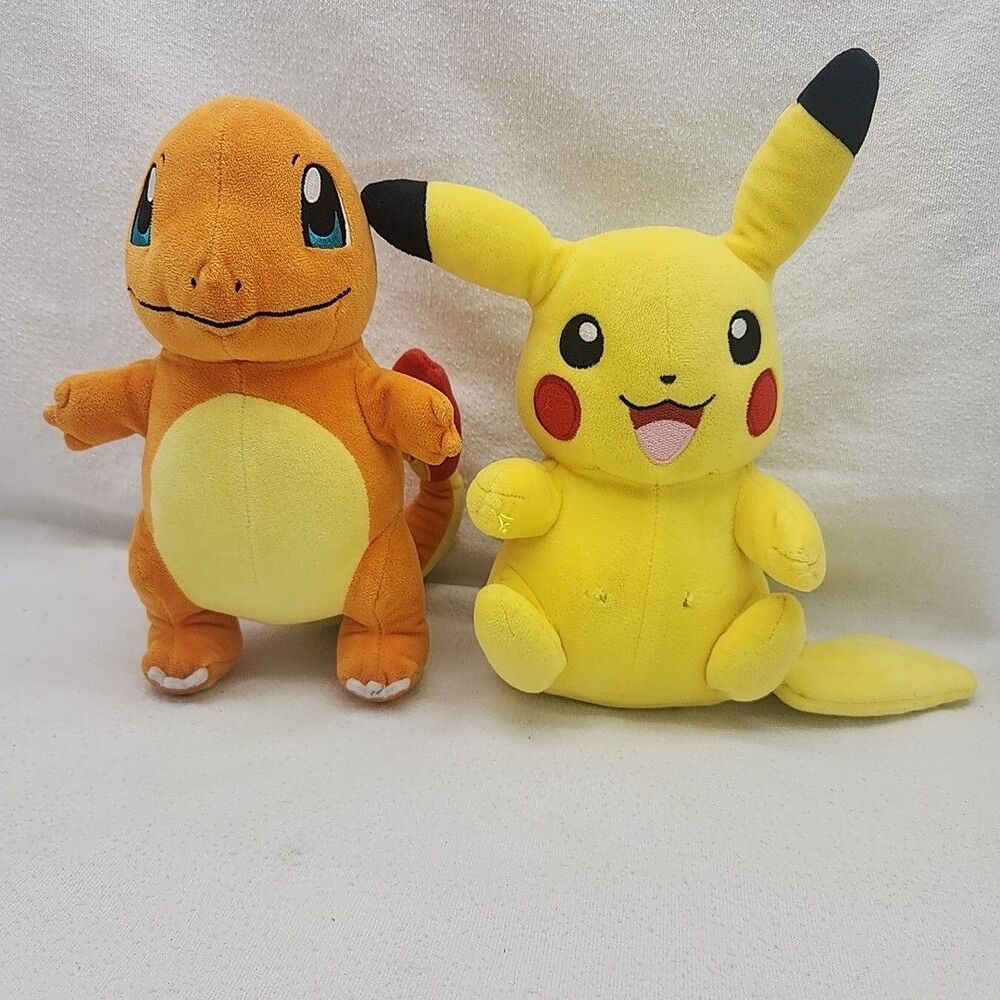 Plush Stuffed Pokemon Charmander Jazwares 9" & Pikachu Wicked Cool Toys 10" READ